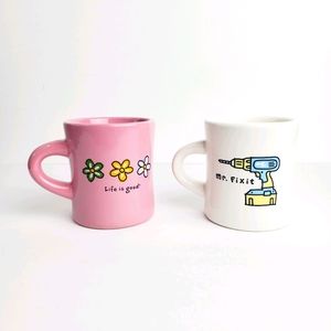Life is Good, 2 Mug Lot, Pink, White